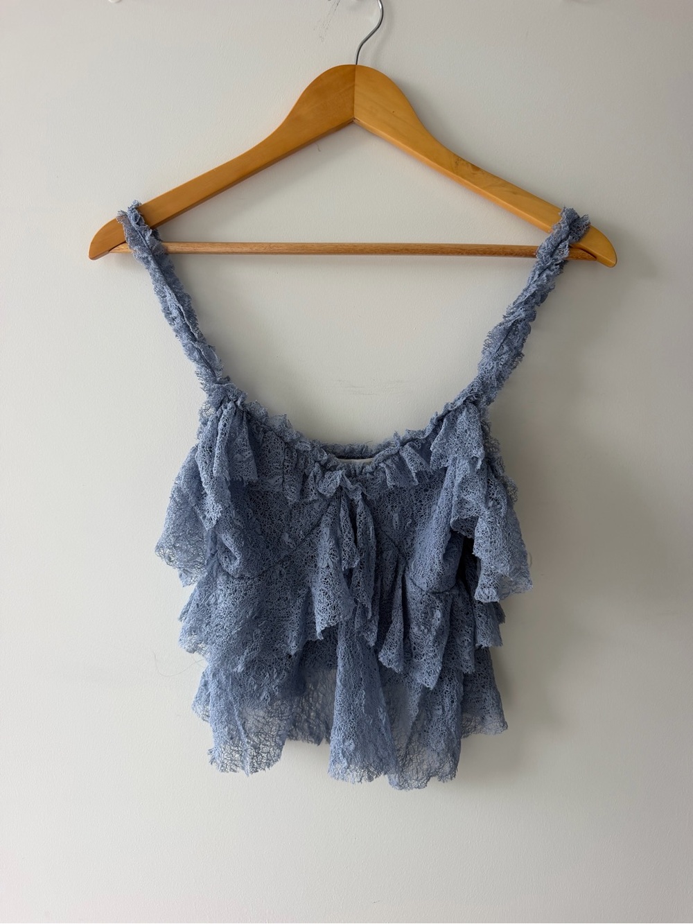 Zara Dusty Blue Tiered Lace Ruffle Cami